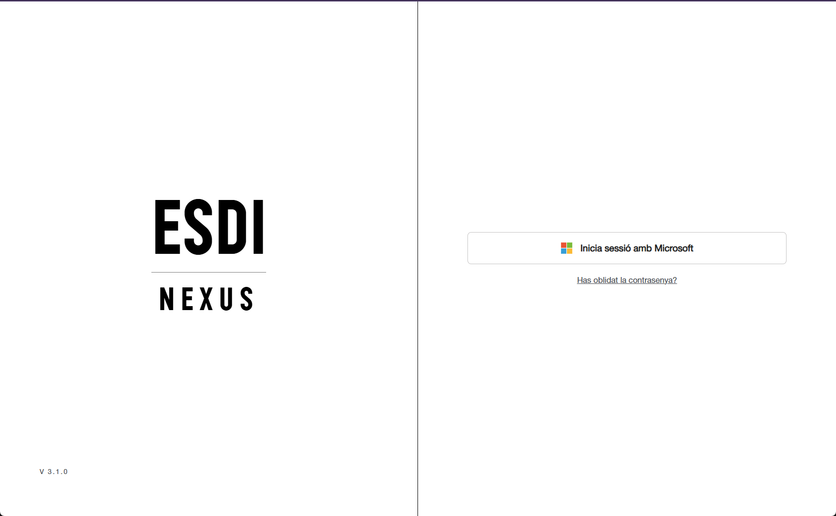 Pantalla d'inici de Nexus amb el botó Inicia sessió amb Microsoft