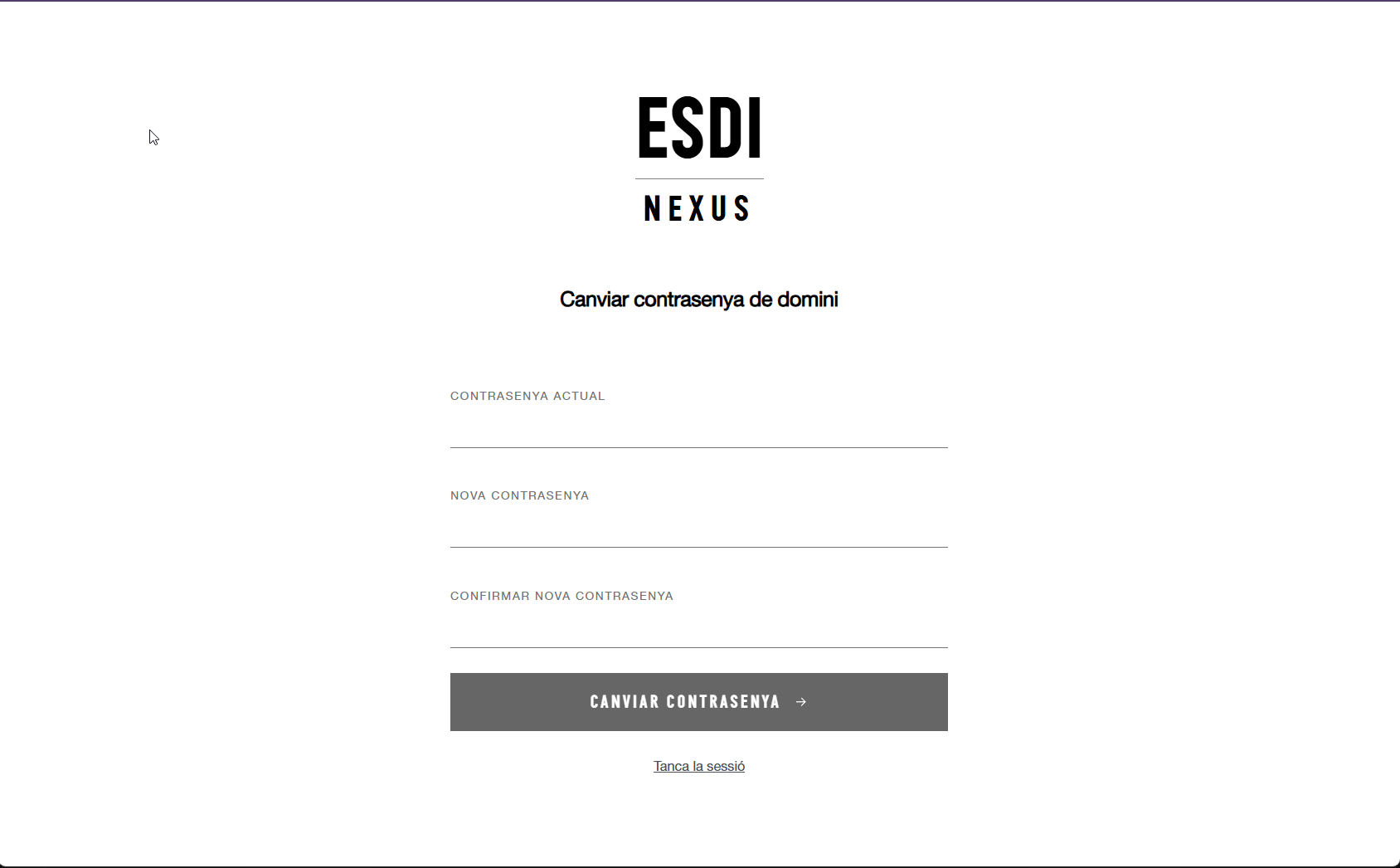 Formulari de Nexus per canviar la contrasenya de domini
