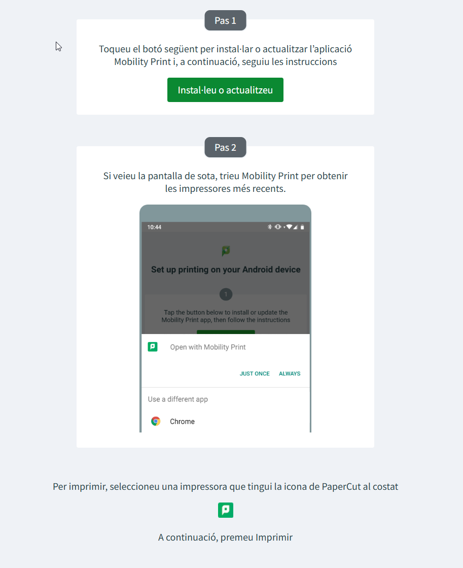 Configuració de la impressió a Android amb Mobility Print